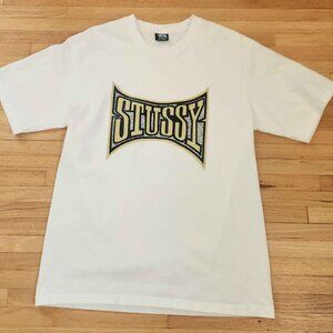 Stussy Wide Logo T-Shirt - Size Large - White